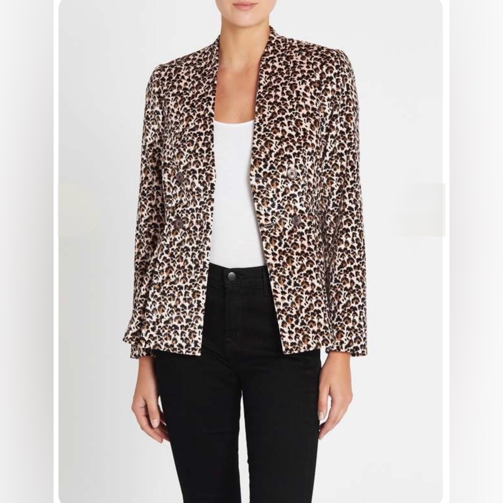 REBECCA TAYLOR LEOPARD PRINT VELVETEEN JACKET Sz 2 PTP 17” LENGTH 24.5”